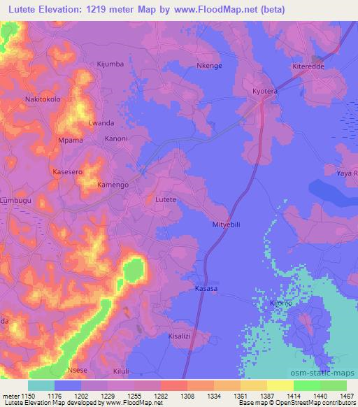Lutete,Uganda Elevation Map