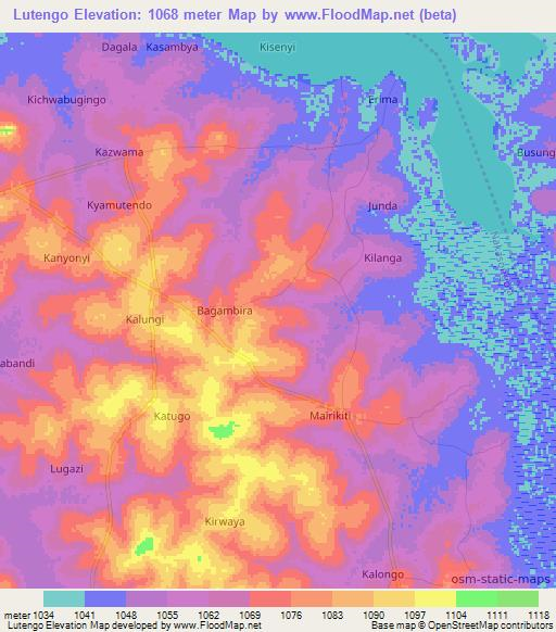 Lutengo,Uganda Elevation Map