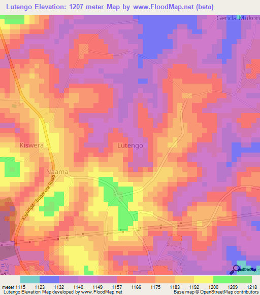Lutengo,Uganda Elevation Map