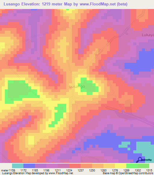 Lusango,Uganda Elevation Map