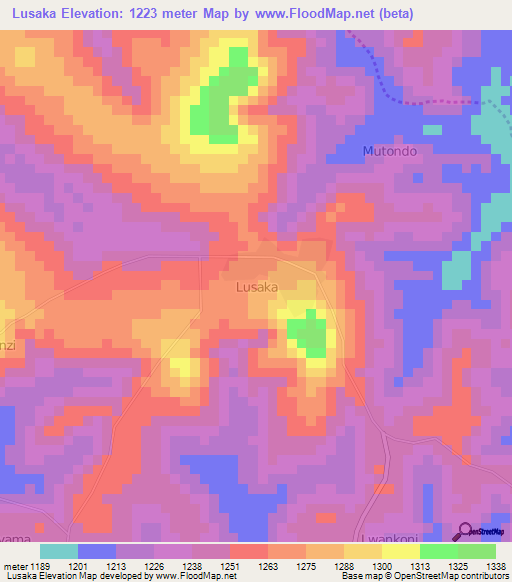 Lusaka,Uganda Elevation Map