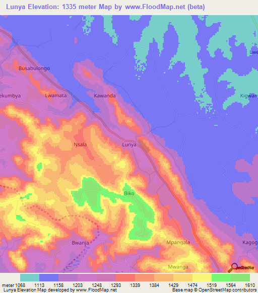 Lunya,Uganda Elevation Map