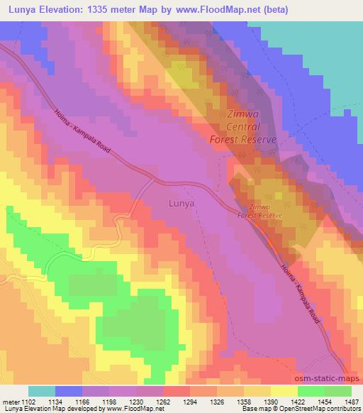 Lunya,Uganda Elevation Map