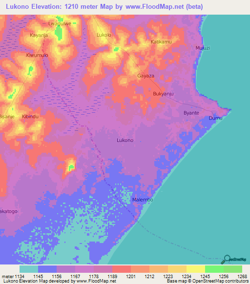 Lukono,Uganda Elevation Map