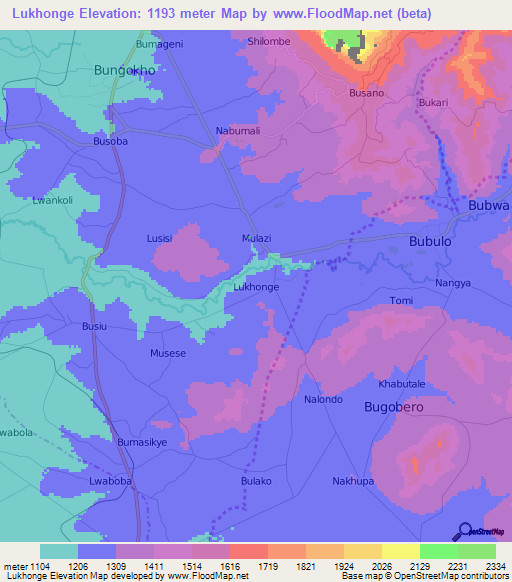 Lukhonge,Uganda Elevation Map