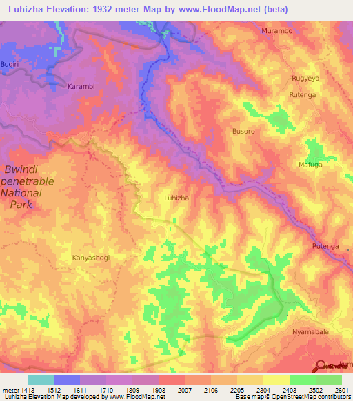 Luhizha,Uganda Elevation Map