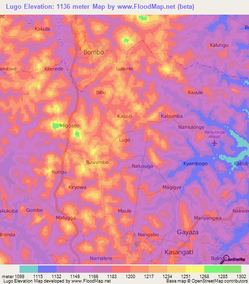 Lugo,Uganda Elevation Map