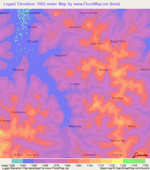 Lugazi,Uganda Elevation Map