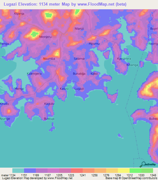 Lugazi,Uganda Elevation Map