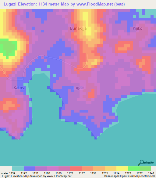 Lugazi,Uganda Elevation Map