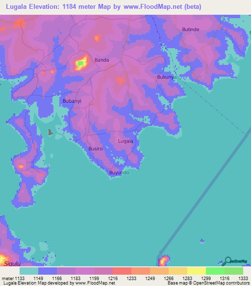 Lugala,Uganda Elevation Map