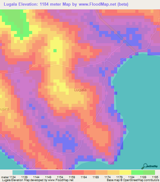 Lugala,Uganda Elevation Map