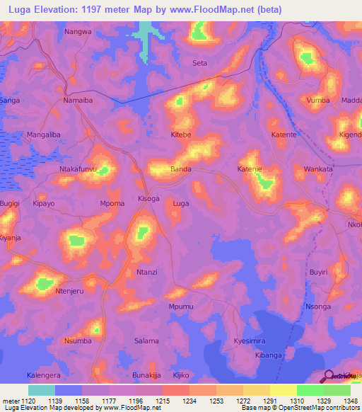Luga,Uganda Elevation Map
