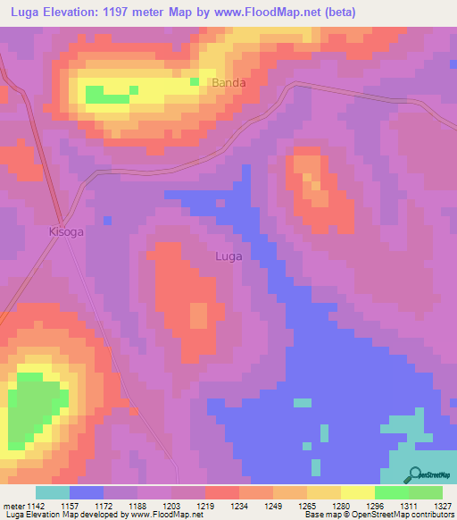 Luga,Uganda Elevation Map