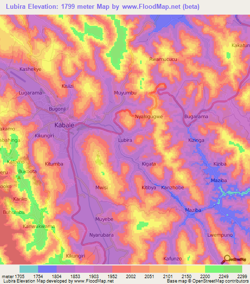 Lubira,Uganda Elevation Map