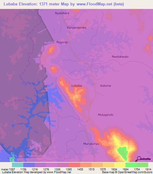 Lubaba,Uganda Elevation Map