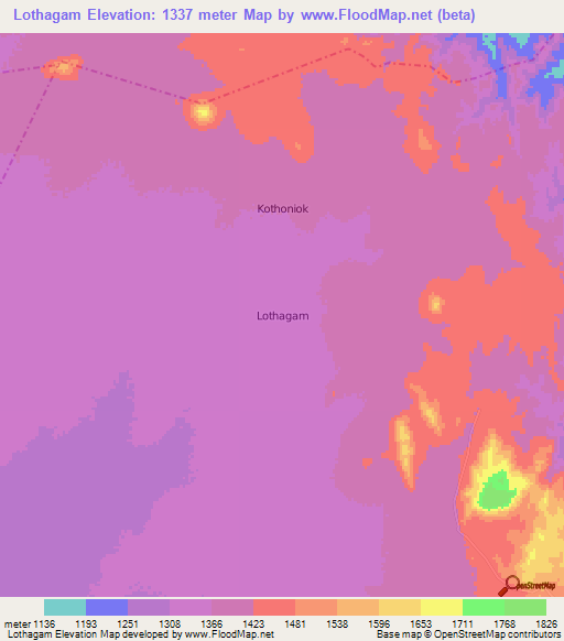 Lothagam,Uganda Elevation Map