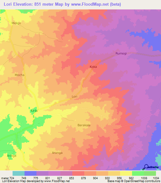 Lori,Uganda Elevation Map