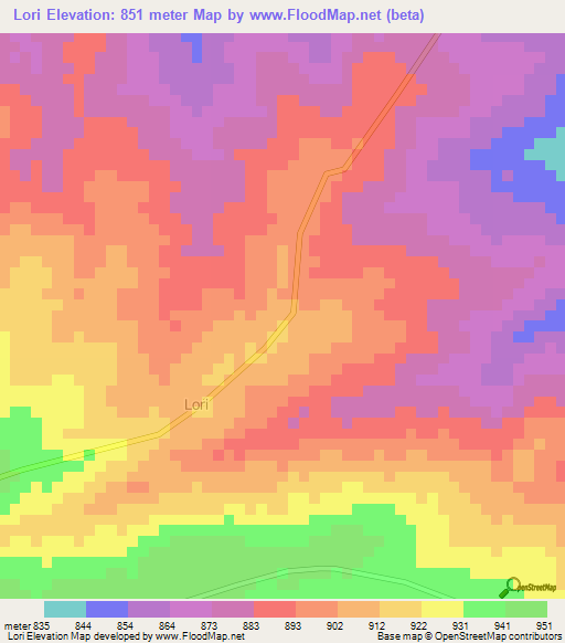 Lori,Uganda Elevation Map
