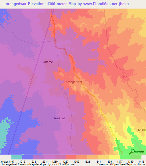 Lorengedwat,Uganda Elevation Map