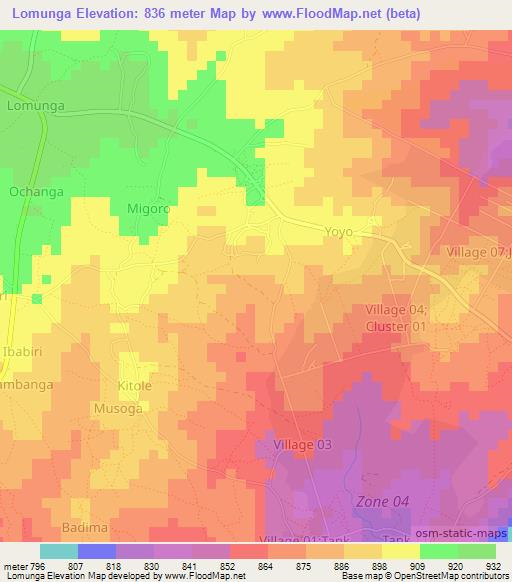 Lomunga,Uganda Elevation Map