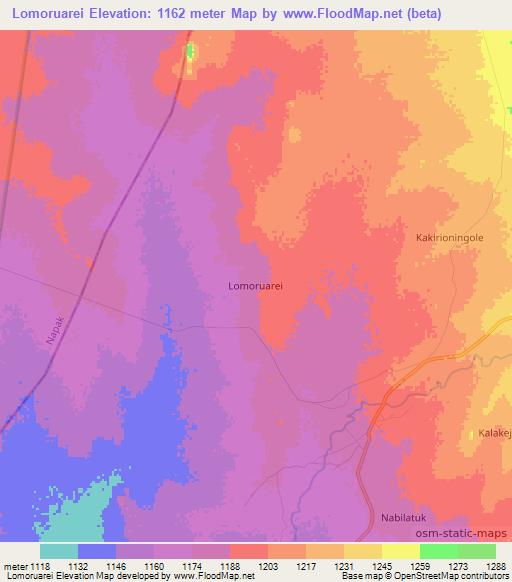 Lomoruarei,Uganda Elevation Map
