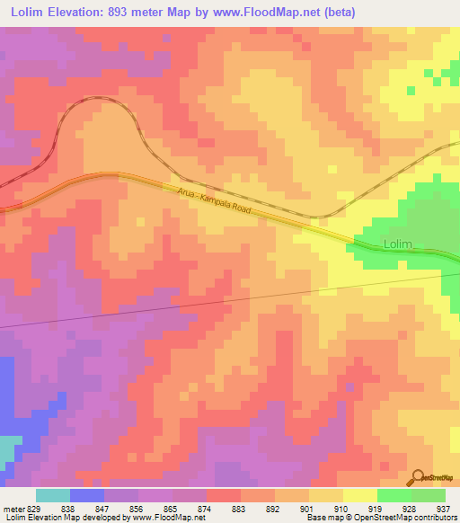 Lolim,Uganda Elevation Map
