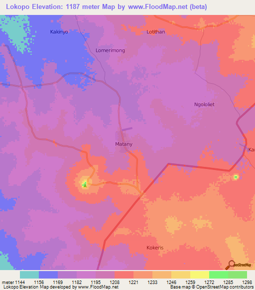 Lokopo,Uganda Elevation Map