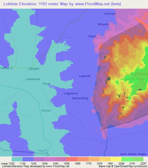 Lokitete,Uganda Elevation Map