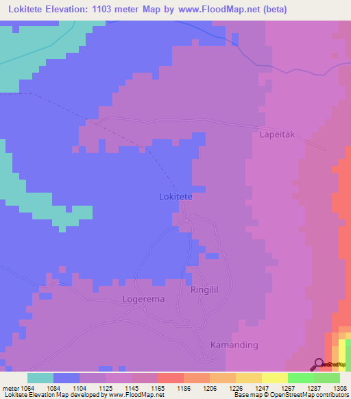 Lokitete,Uganda Elevation Map