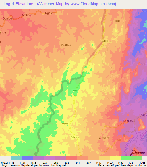 Logiri,Uganda Elevation Map