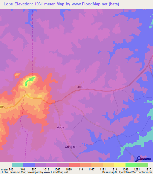Lobe,Uganda Elevation Map