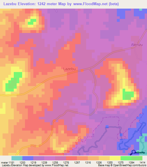 Lazebu,Uganda Elevation Map