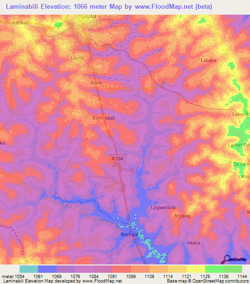 Laminabili,Uganda Elevation Map