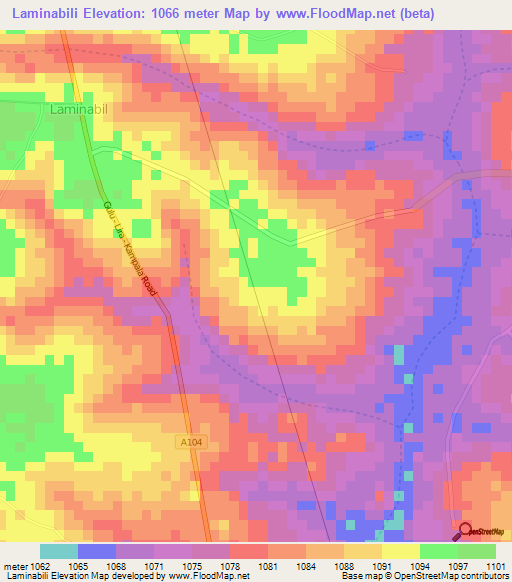 Laminabili,Uganda Elevation Map