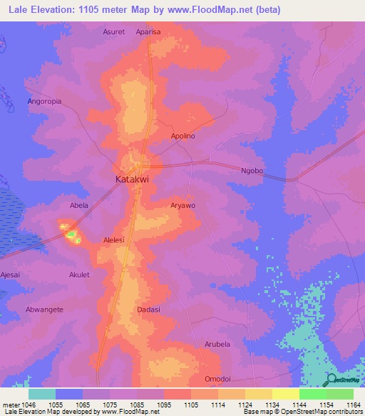 Lale,Uganda Elevation Map