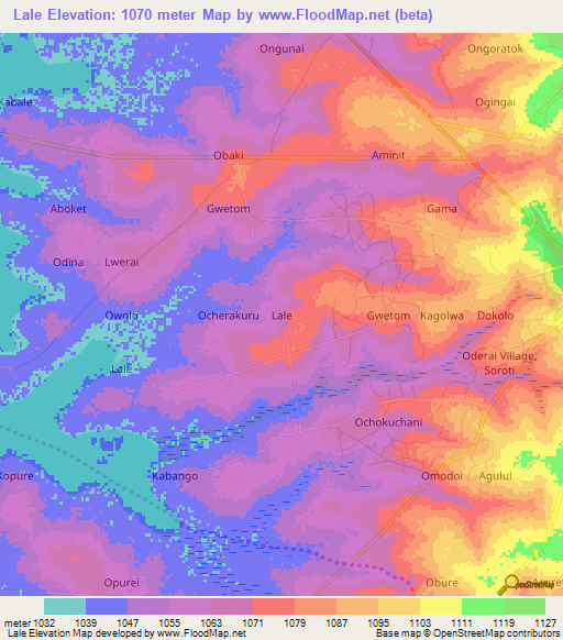 Lale,Uganda Elevation Map