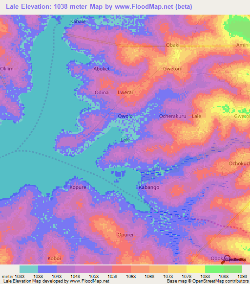 Lale,Uganda Elevation Map