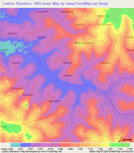 Ladoto,Uganda Elevation Map