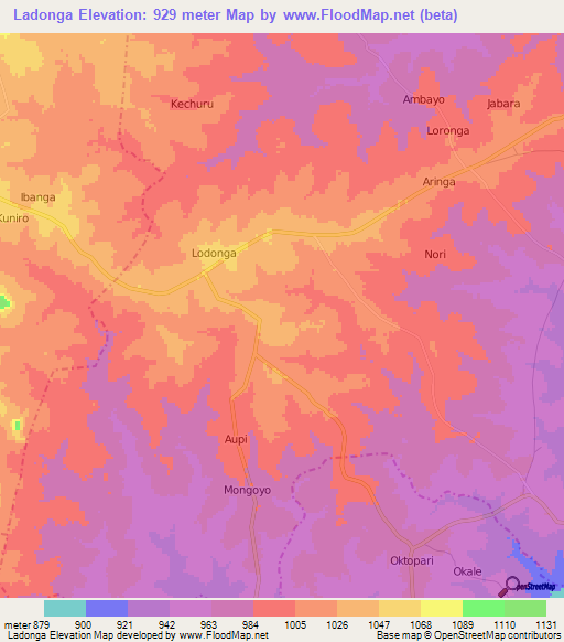 Ladonga,Uganda Elevation Map
