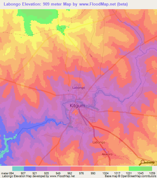 Labongo,Uganda Elevation Map