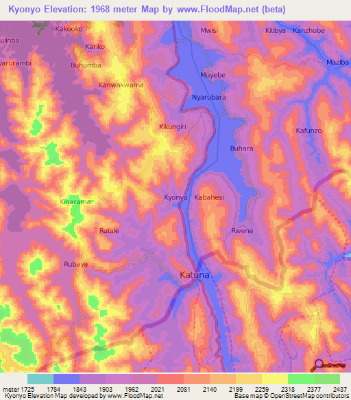 Kyonyo,Uganda Elevation Map
