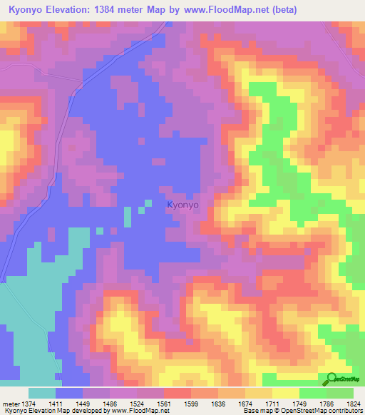 Kyonyo,Uganda Elevation Map