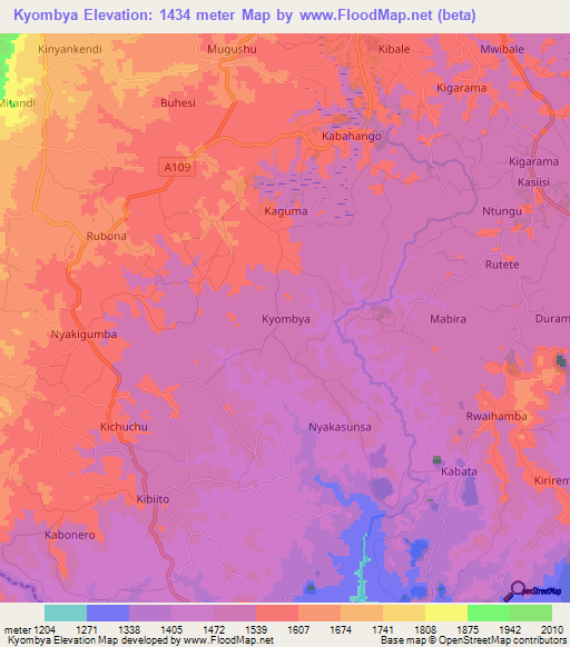 Kyombya,Uganda Elevation Map