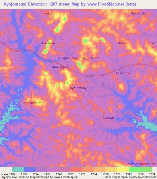 Kyojomanyi,Uganda Elevation Map