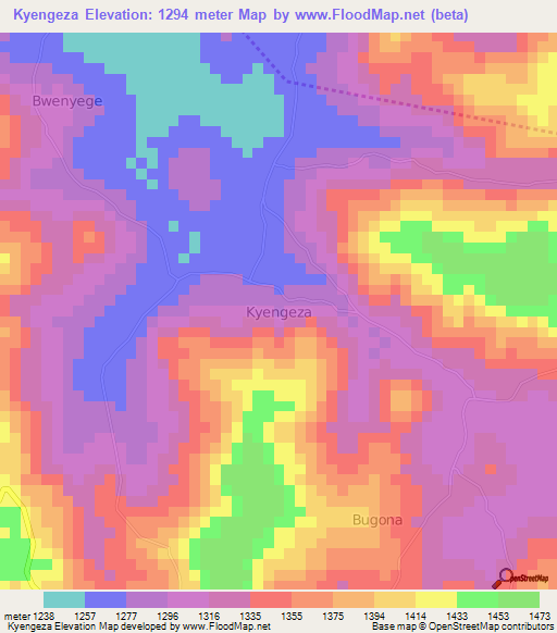 Kyengeza,Uganda Elevation Map