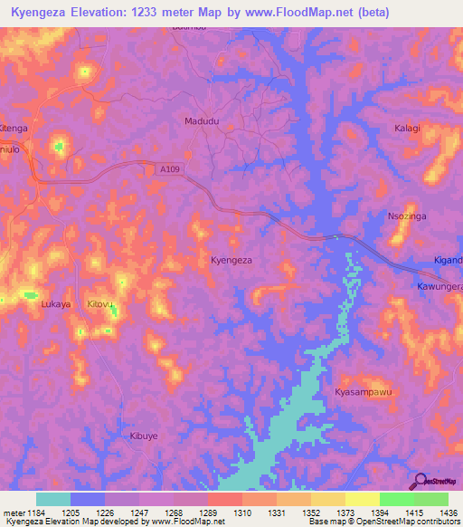 Kyengeza,Uganda Elevation Map
