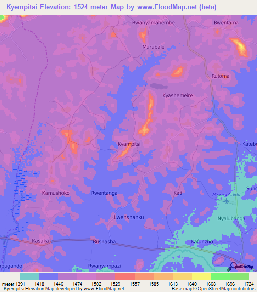Kyempitsi,Uganda Elevation Map