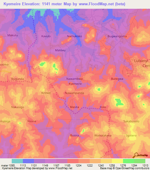 Kyemeire,Uganda Elevation Map