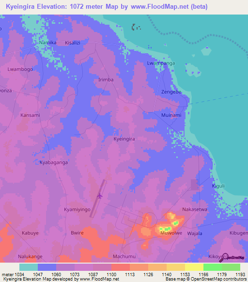 Kyeingira,Uganda Elevation Map